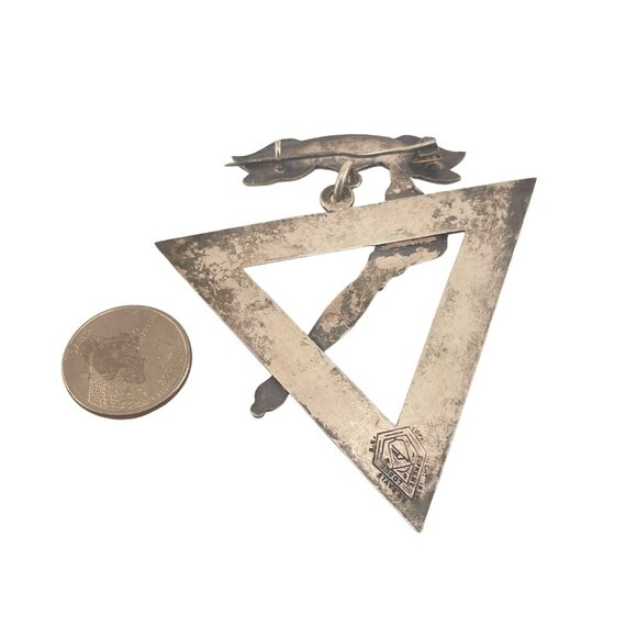 Vintage Silver Masonic Jewel Pin Brooch With Engraved Triangle and Torch  Emblem - Picture 9 of 10